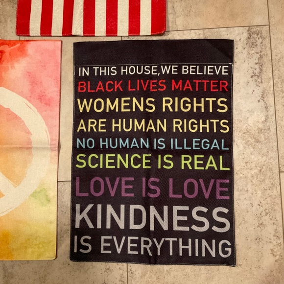 Lot of 3 Hanging Banner Flags Peace Sign American Flag Kindness Equal Rights - Picture 2 of 7